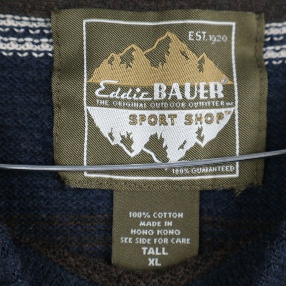 Eddie Bauer Sport Shop Men's XLT TALL Striped Waffle Knit Cotton Sweater Y2K - Picture 4 of 7